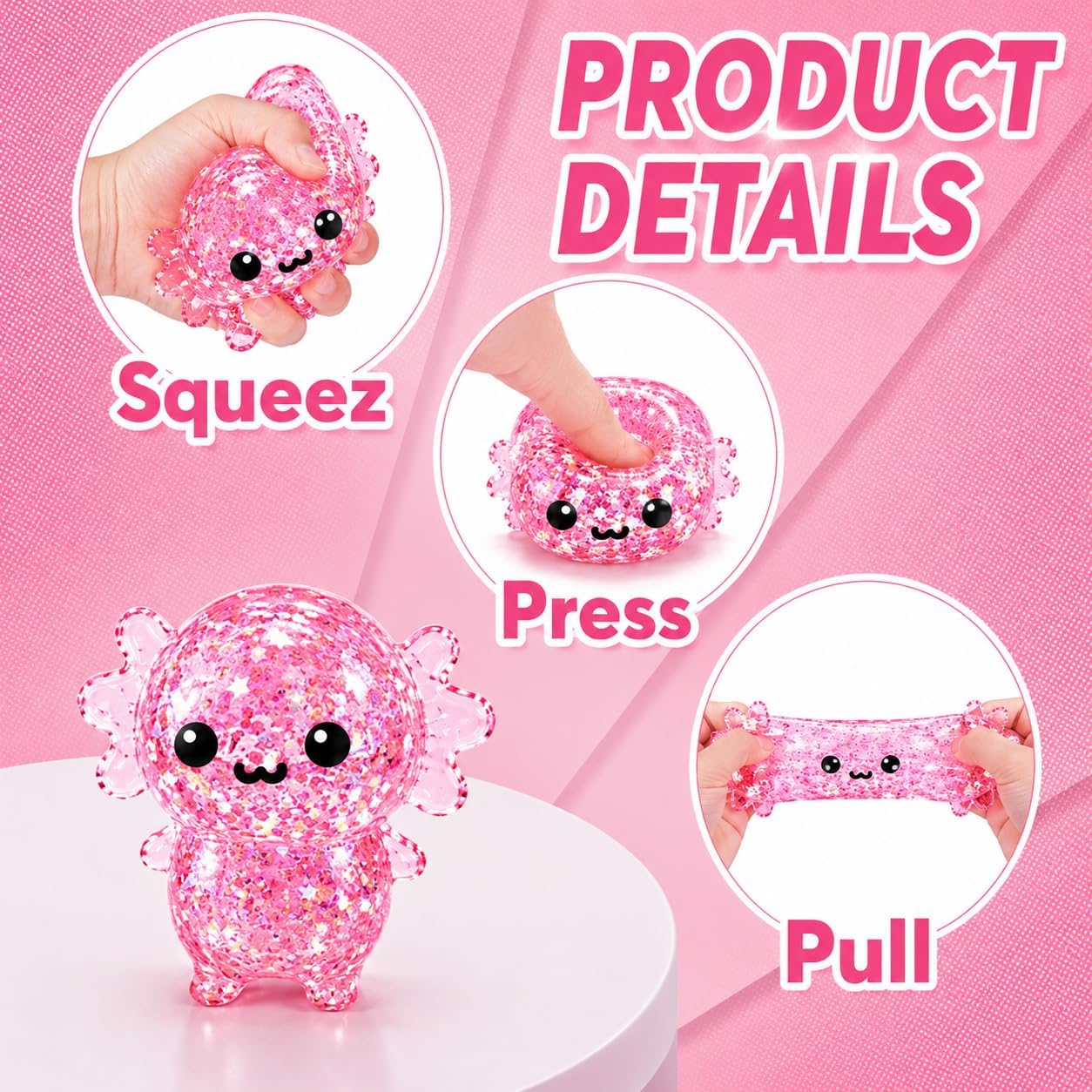 Detalle 2 de 12-Pack Axolotl Squishy Toys for Kids – Glittery Stress Balls & Fidget Set