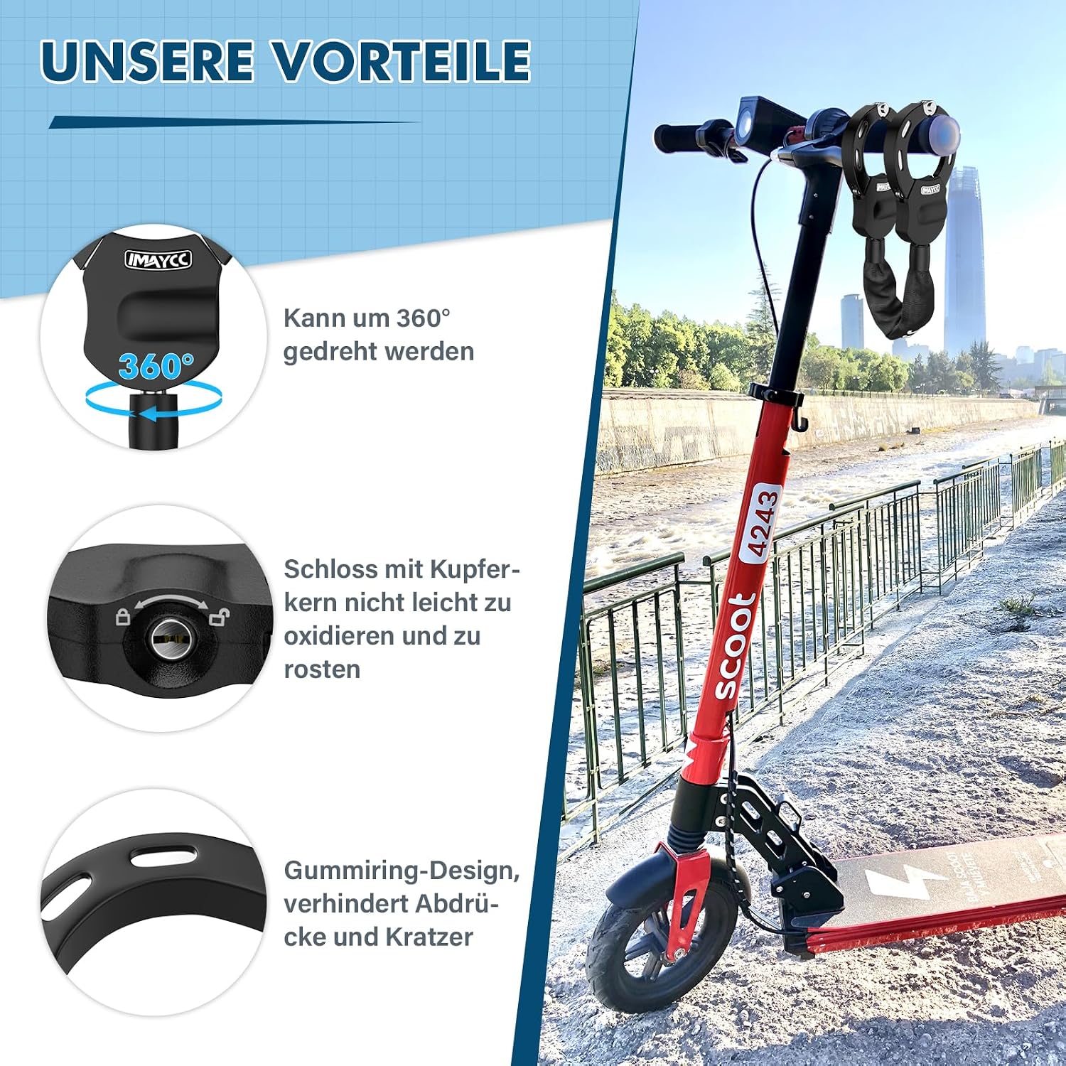 Thumbnail 5 de IMAYCC Neue E Scooter Schloss 8MM – Handschellenschloss mit Schlüssel, robustes Fahrzeugsicherheitsschloss