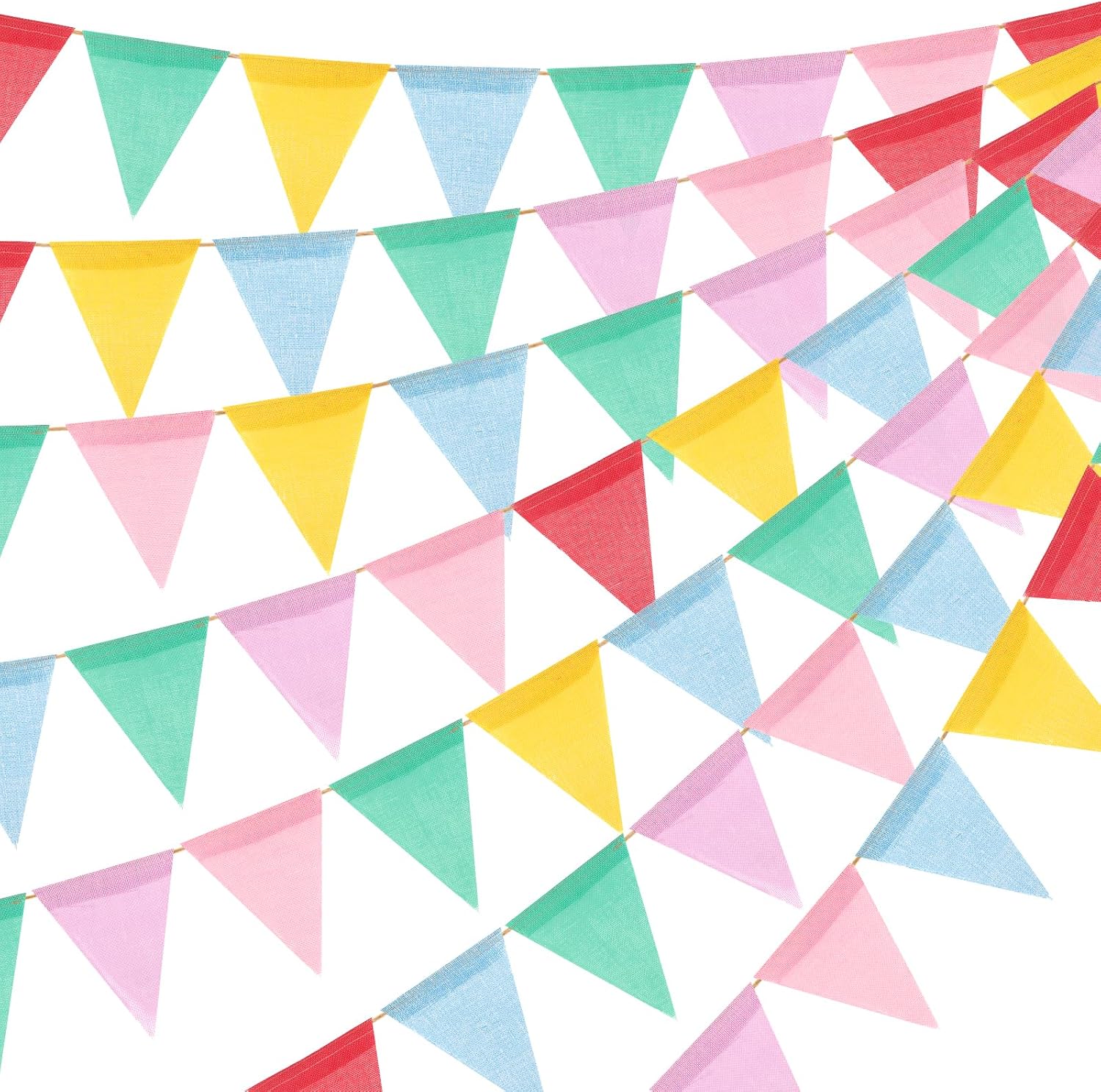 Detalle de jijAcraft Wimpelkette Outdoor wetterfest bunt – 5 Girlanden mit 60 Wimpeln für Gartenparty & Geburtstag
