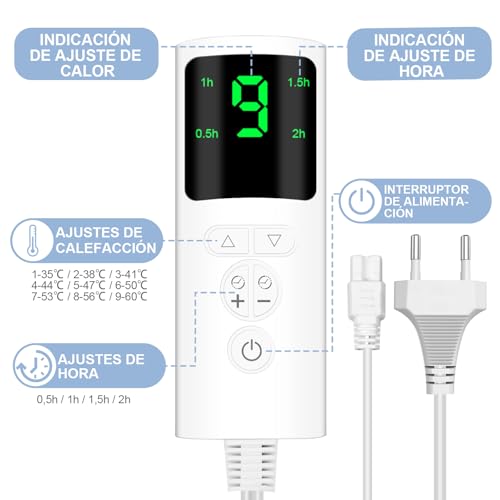 Detalle de Manta Eléctrica Lumbar 75W UOHHBOE: Almohadilla con 9 niveles y 4 temporizadores