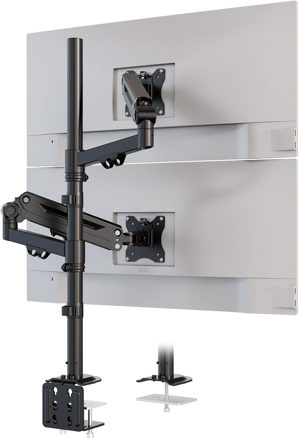 Detalle de STANDOPIA dubbele monitorarm voor 17–40 inch, 12 kg per scherm, VESA
