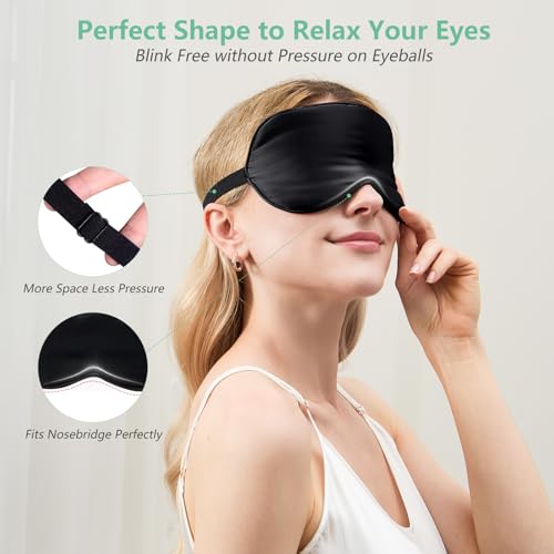 Detalle de BeeVines 100% Mulberry Silk Sleep Mask – Blackout Eye Mask (Black & Olive Gold)