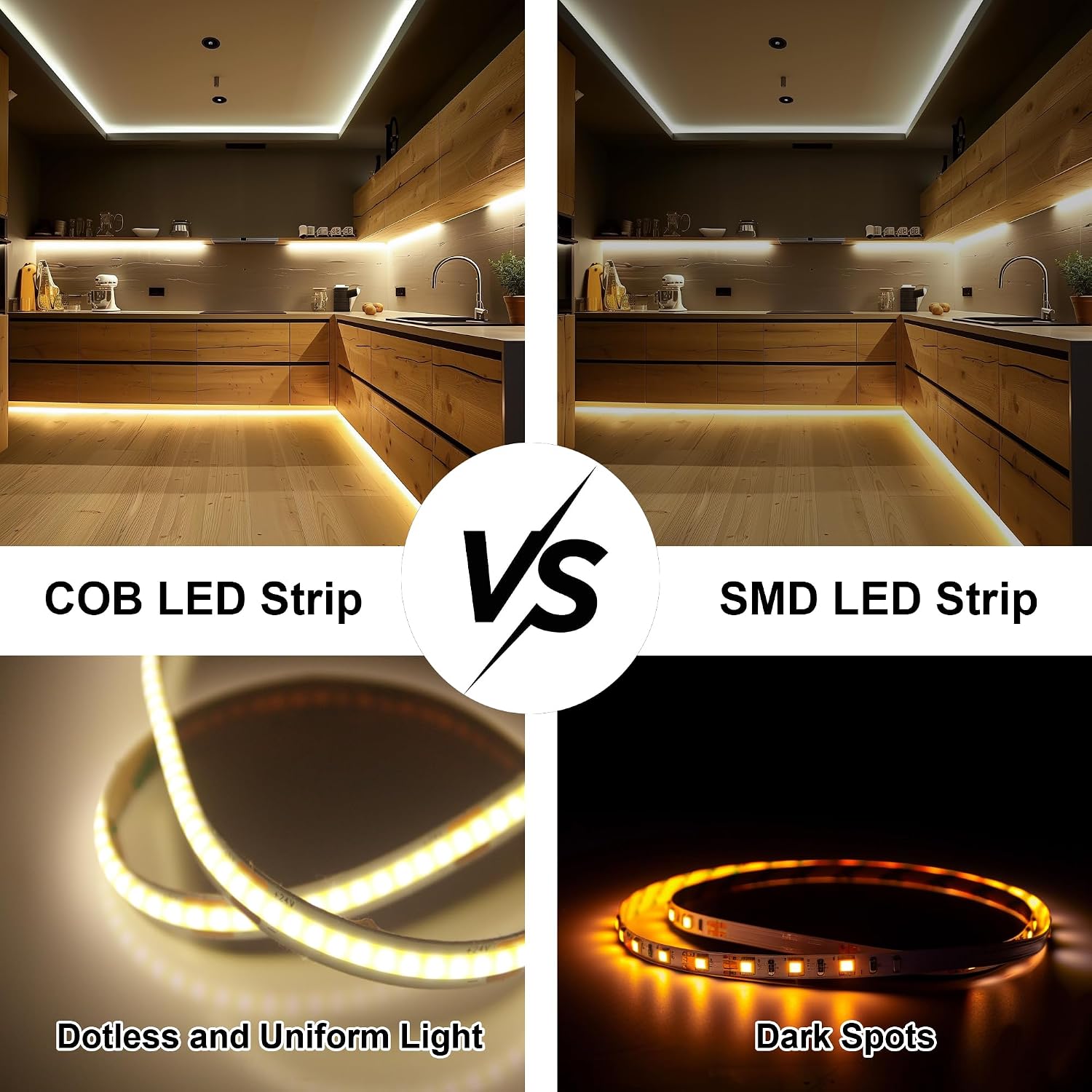 Detalle de luktix COB LED Strip 5M: 4000K Natural White, 24V Dimmable, CRI92+, Remote + UKCA Power Supply