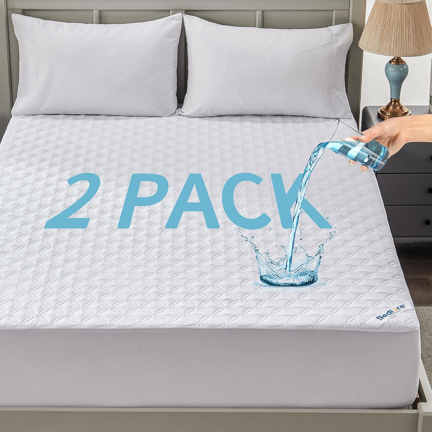 Detalle de BEDLORE 2-Pack Queen Mattress Protectors, Waterproof Microfiber, Deep Pocket