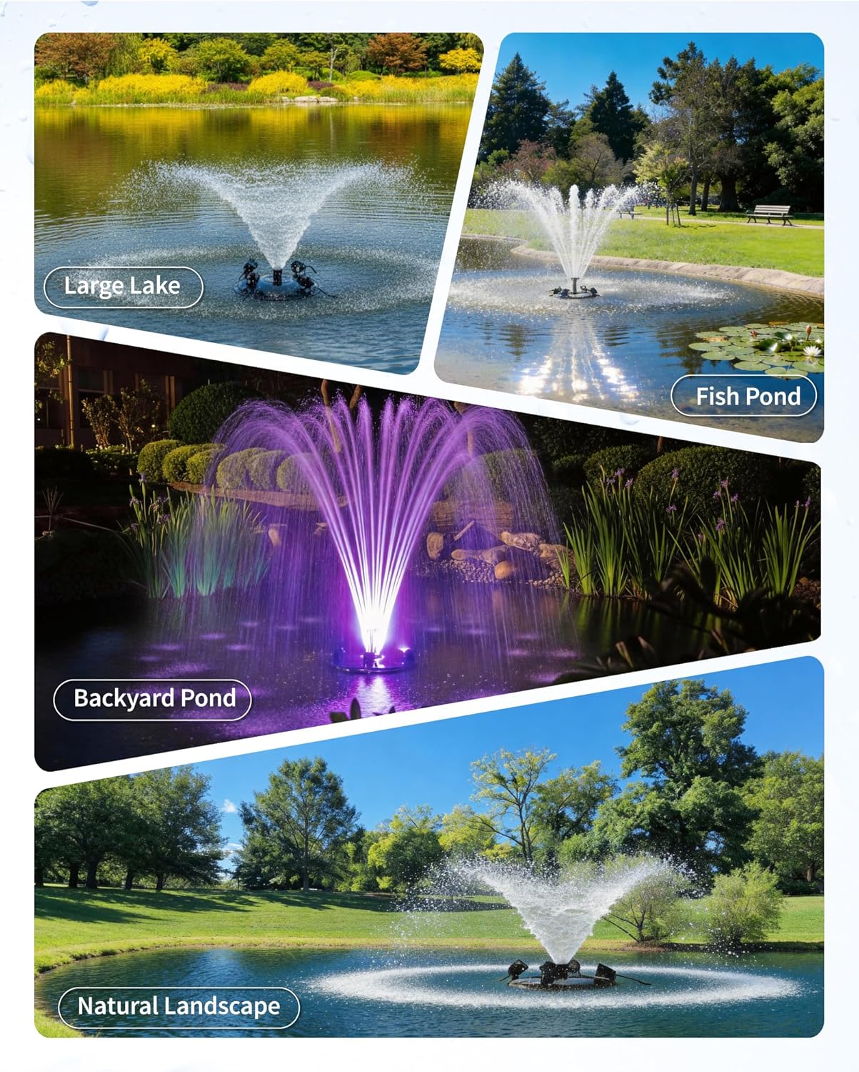 Thumbnail 6 de POPOSOAP Floating Pond Fountain & Aerator Complete Kit with LED Lights