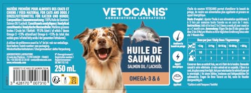 Detalle de Vetocanis Huile de Saumon pour Chien et Chat – 250 ml, complément alimentaire riche en oméga 3 et 6