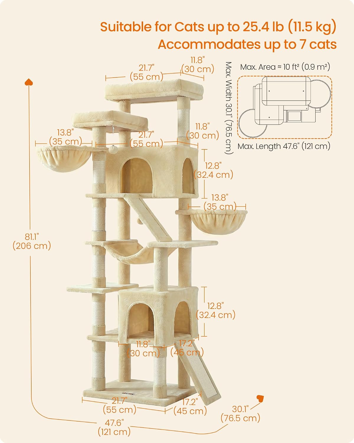 Thumbnail 5 de Feandrea UPCT021Y101S 81.1-Inch Cat Tree with Sisal Posts and 7 Resting Areas