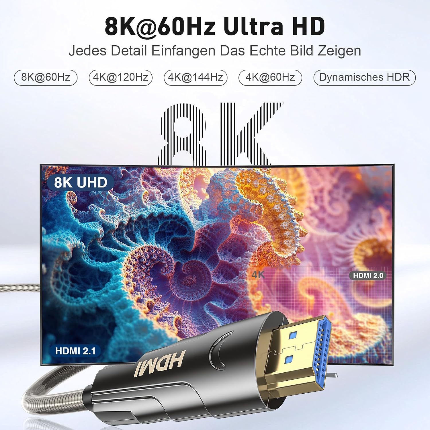 Thumbnail 3 de SMICEM 20M 8K HDMI Fibre Optic Cable with Steel Armour – 48Gbps, HDMI 2.1