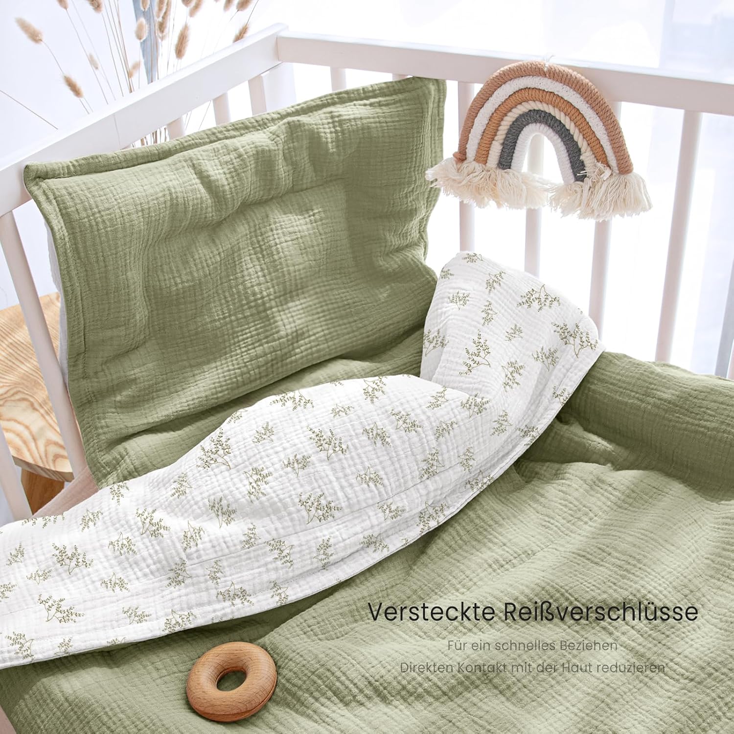 Thumbnail 1 de lulumoon Kinderbettwäsche 100x135 + 40x60 aus Musselin – OEKO-TEX Standard, unsichtbarer Reißverschluss