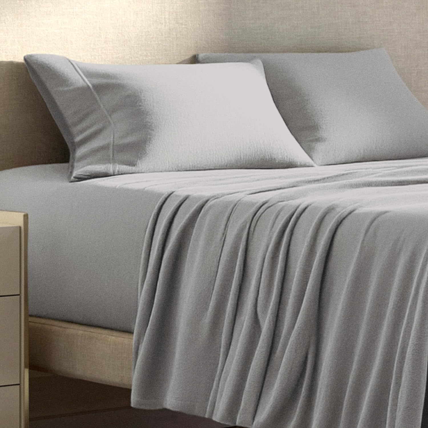 Thumbnail 6 de Bare Home Super Soft Fleece Sheet Set, Queen, Light Grey, Deep-Pocket Fit