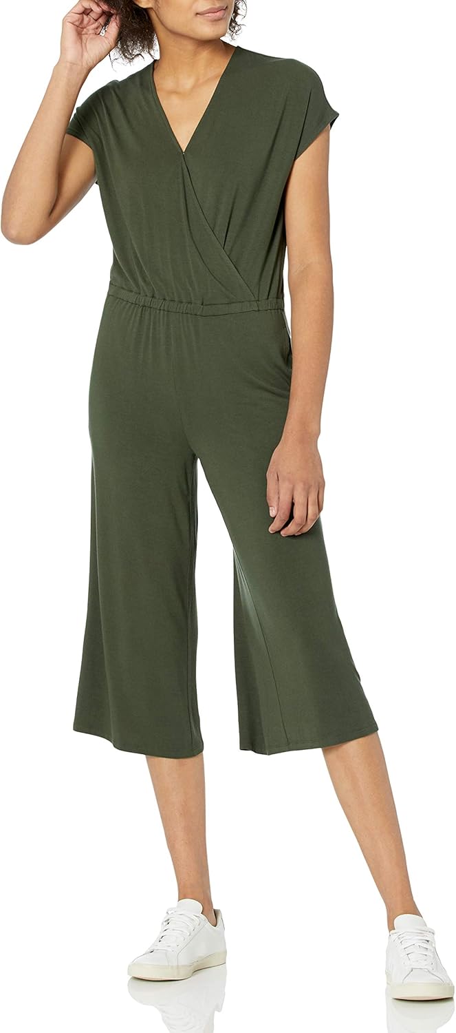 Thumbnail 6 de Amazon Essentials Damen Kurzärmeliger Wickel-Overall mit weitem Crop-Bein