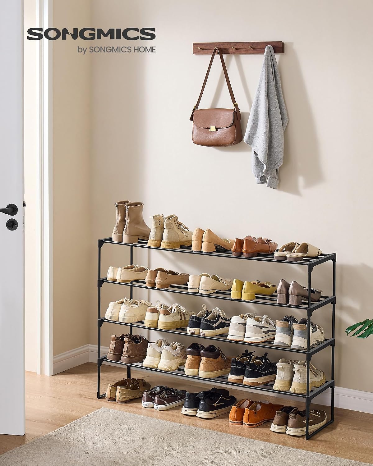 Detalle 2 de SONGMICS DEKY LSA034B01 4-Tier Shoe Rack, Stackable, 116 x 30 x 72 cm
