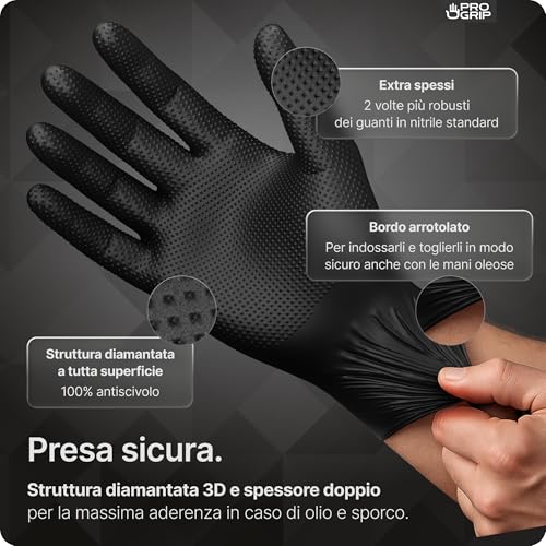 Detalle 2 de ARNOMED PROGRIP Nitrile Diamond 50x Guanti L Nero – Extra resistenti, finitura diamantata