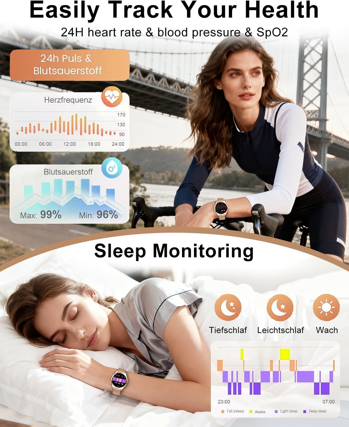 Detalle de Rose Gold 1.27" HD Fitness Tracker Smartwatch