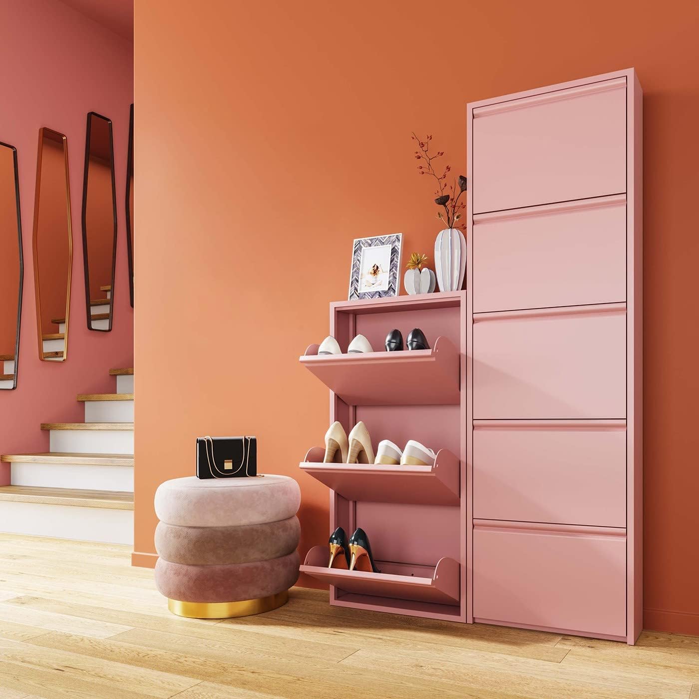 Detalle de Kare Design Scarpiera Caruso – 3 scomparti basculanti, Rosa, 103x50x15 cm