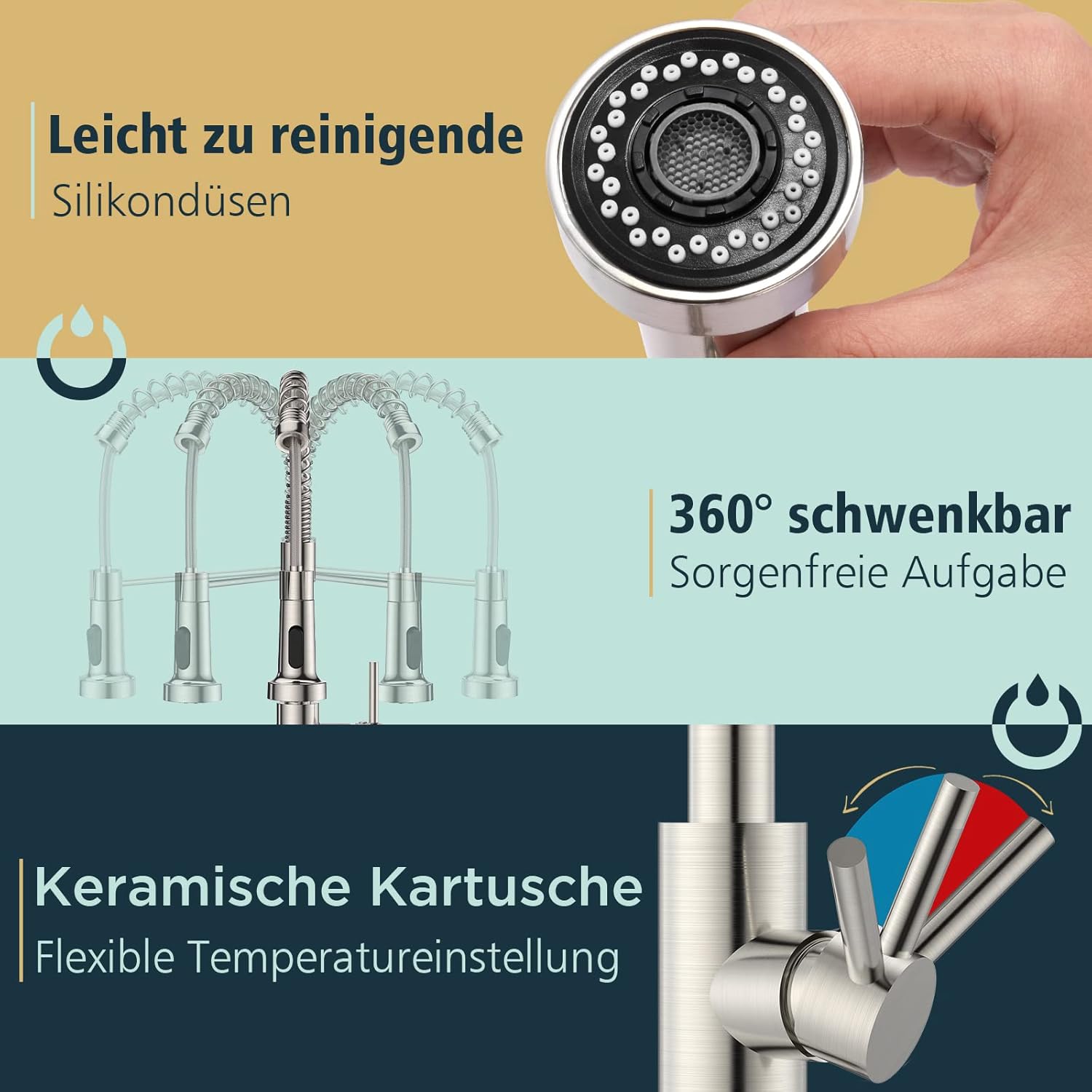Thumbnail 6 de FORIOUS Wasserhahn Küche Hoher Bogen 360°