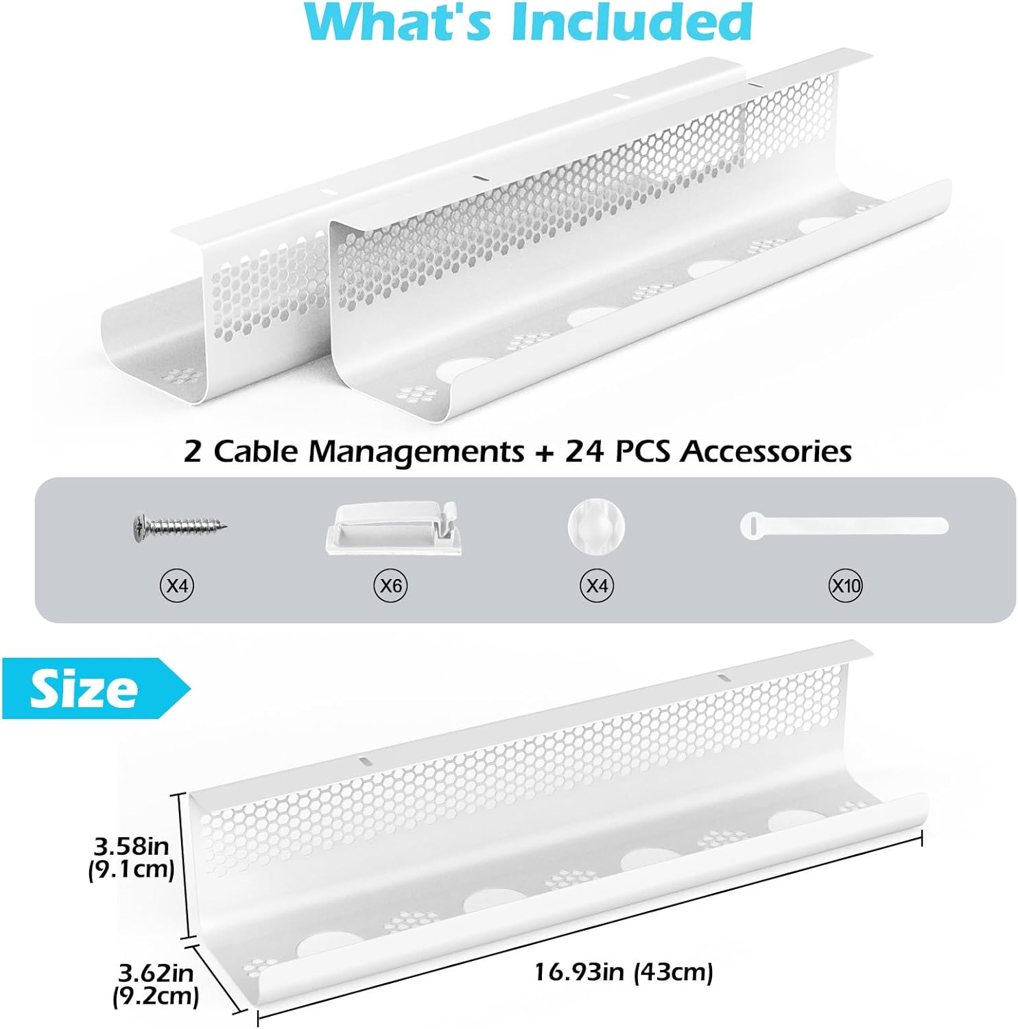 Thumbnail 3 de KHAMAL Kabelkanal Schreibtisch (2er-Set, weiß) – Kabelmanagement unter dem Schreibtisch