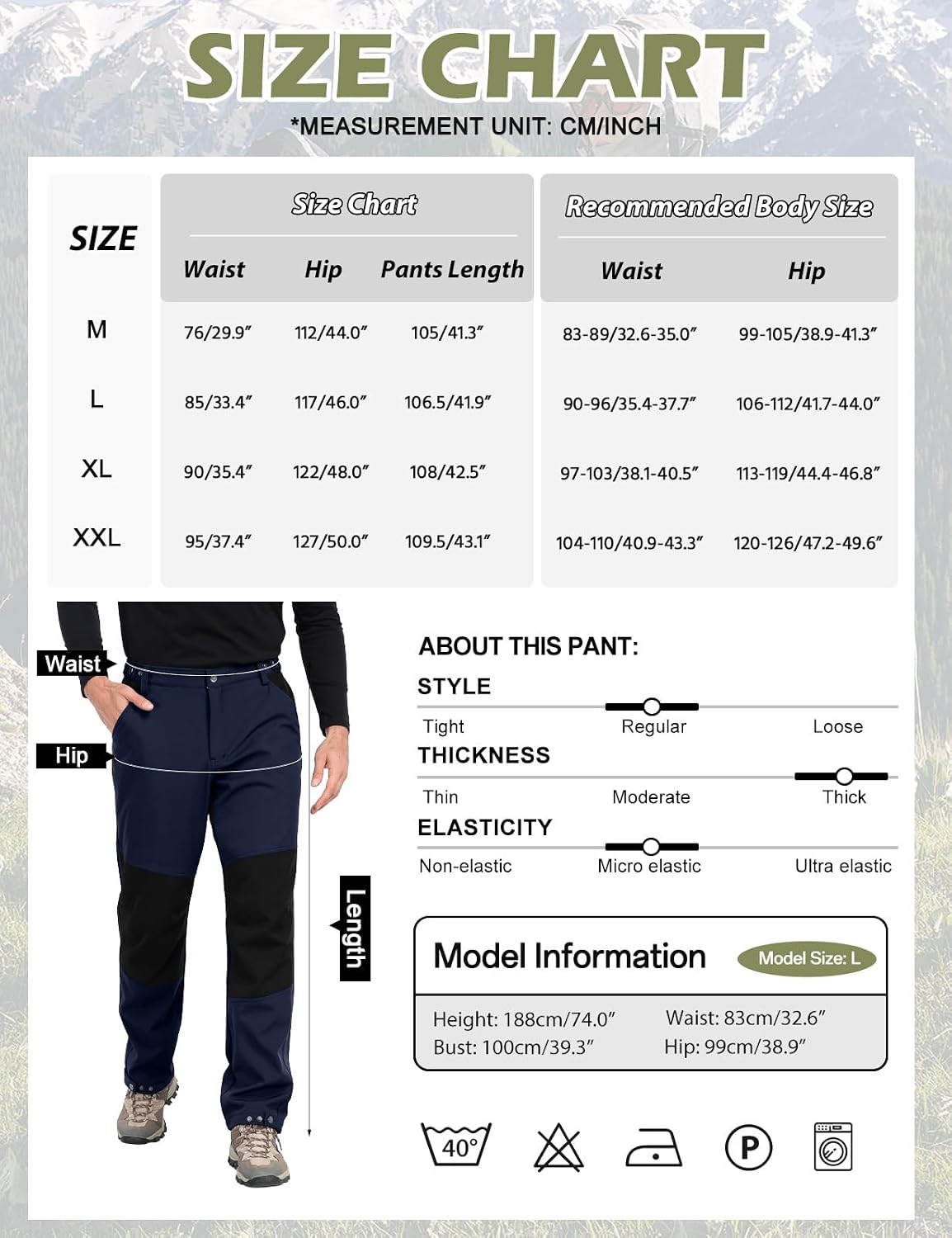 Detalle de Xnova Men's Winter Fleece Lined Hiking Trousers: Water-Repellent Cargo Utility
