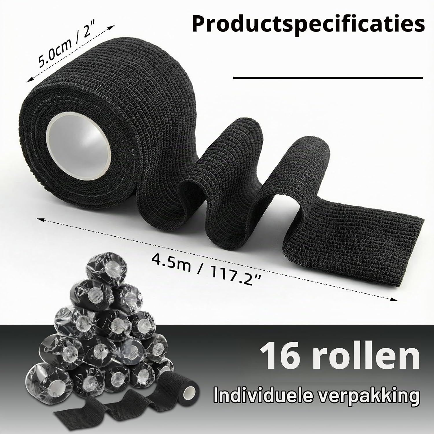 Thumbnail 2 de HONYAO HY-EU-ZNBD-5cm-H16 zelfklevend verband, 16 rollen, zwart