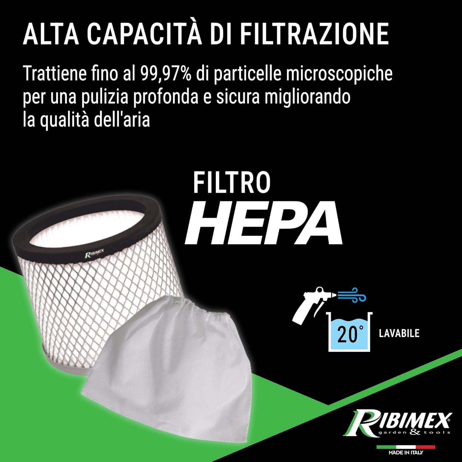 Thumbnail 4 de Ribimex Aspiracenere Elettrico Ceneflame PRCEN007: potenza 1200 W, filtro HEPA lavabile e funzione soffiante