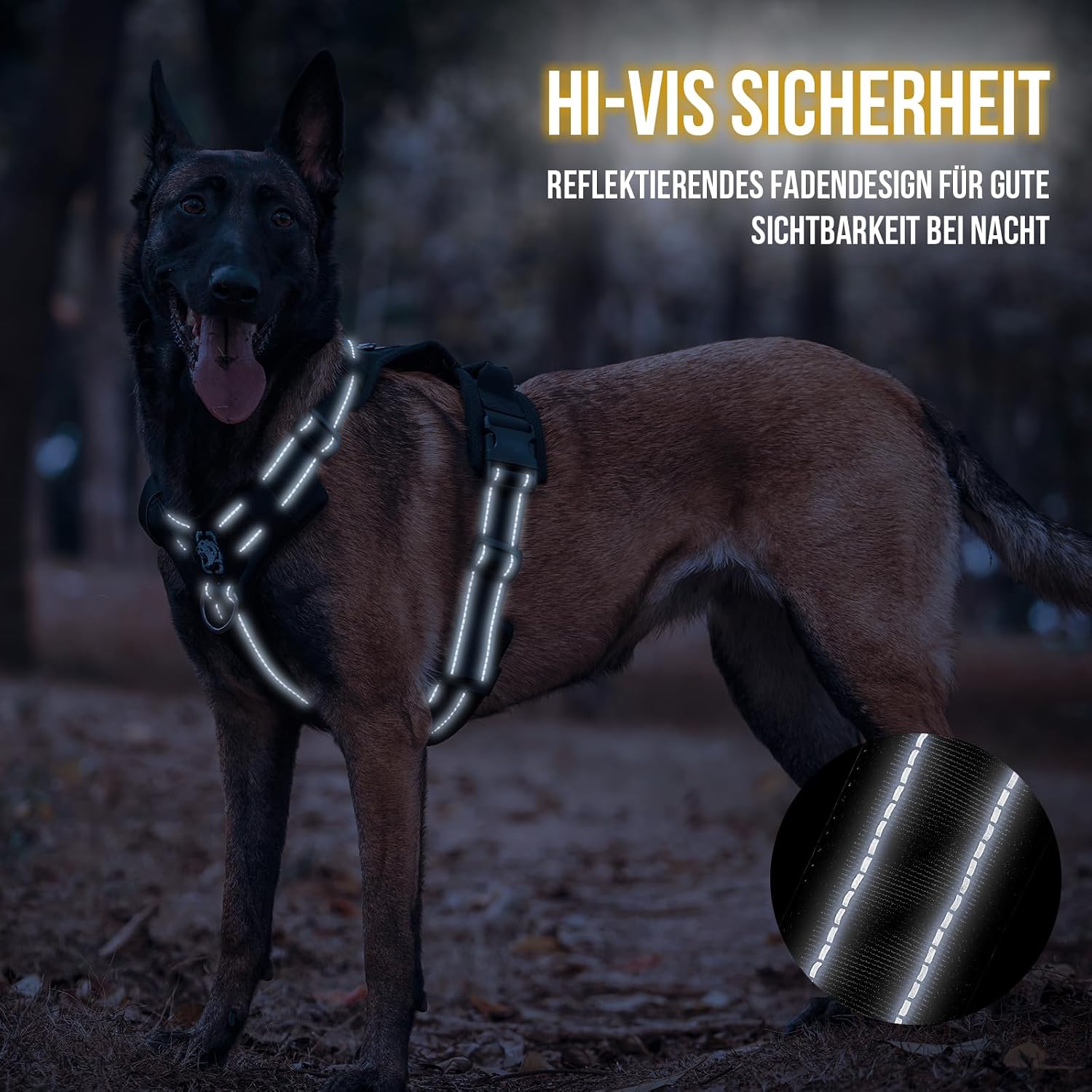 Detalle de OneTigris Diesel einstellbares Hundegeschirr mit weicher Polsterung, reflektierend (Schwarz, M)