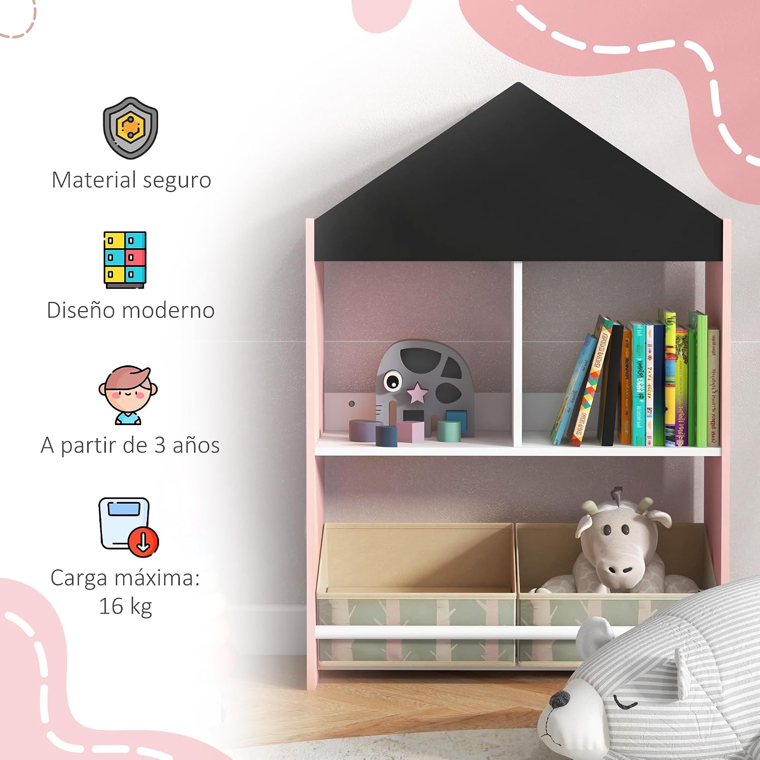 Thumbnail 6 de ZONEKIZ estantería para juguetes Rosa con pizarra