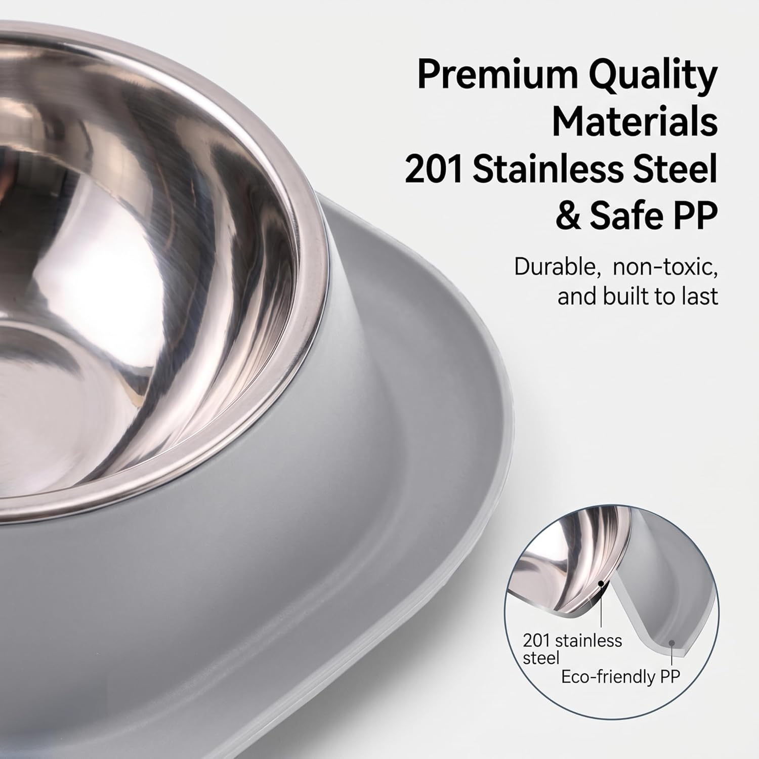Detalle 2 de Suhaco Raised Double Dog Bowl with Stainless Steel Bowls – Grey
