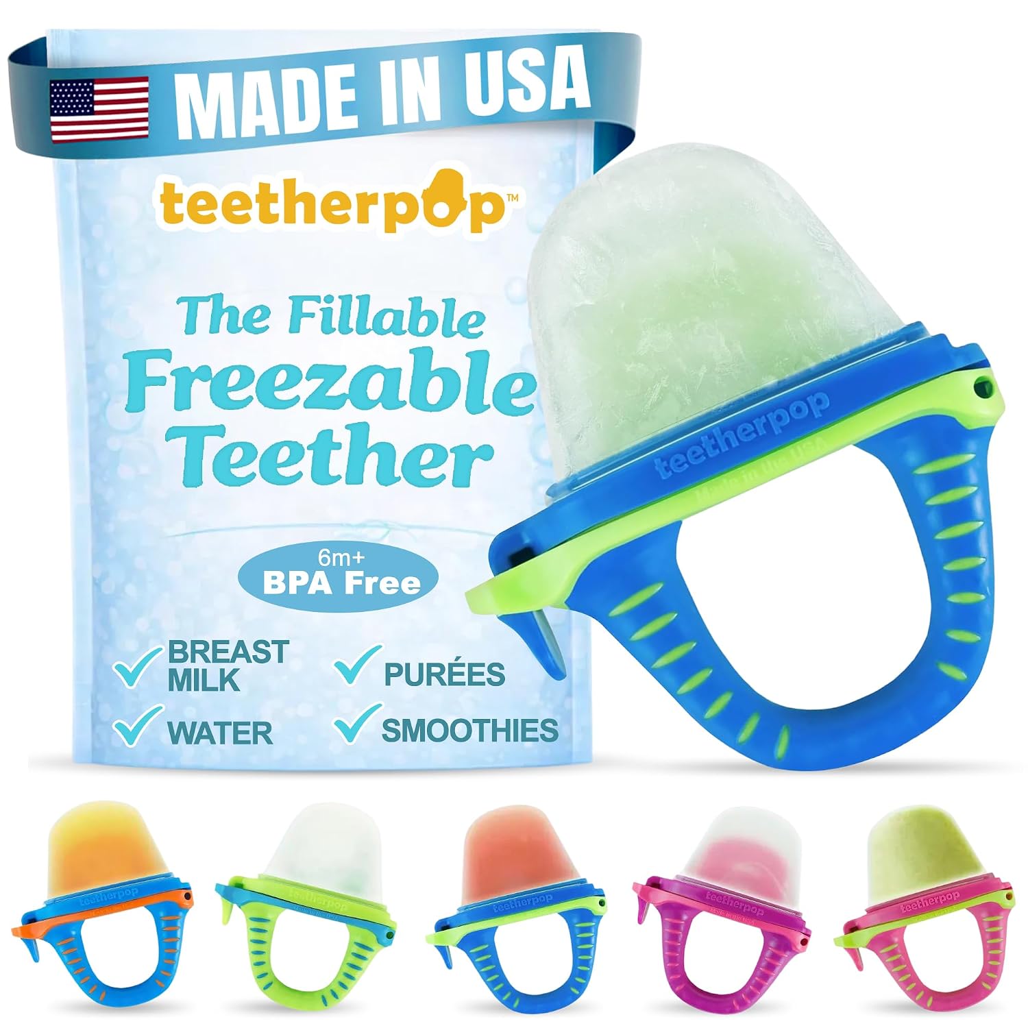 Detalle de Teetherpop Fillable Freezable Teethers (Breastmilk Teether Feeder Pacifier) - BlueLime