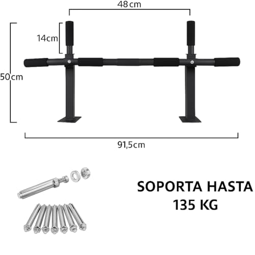 Detalle de T-LoVendo Barra de Dominadas para Pared. Crossfit. Pull-up bar. Soporta 140 kg. Instalación con tornillos incluidos