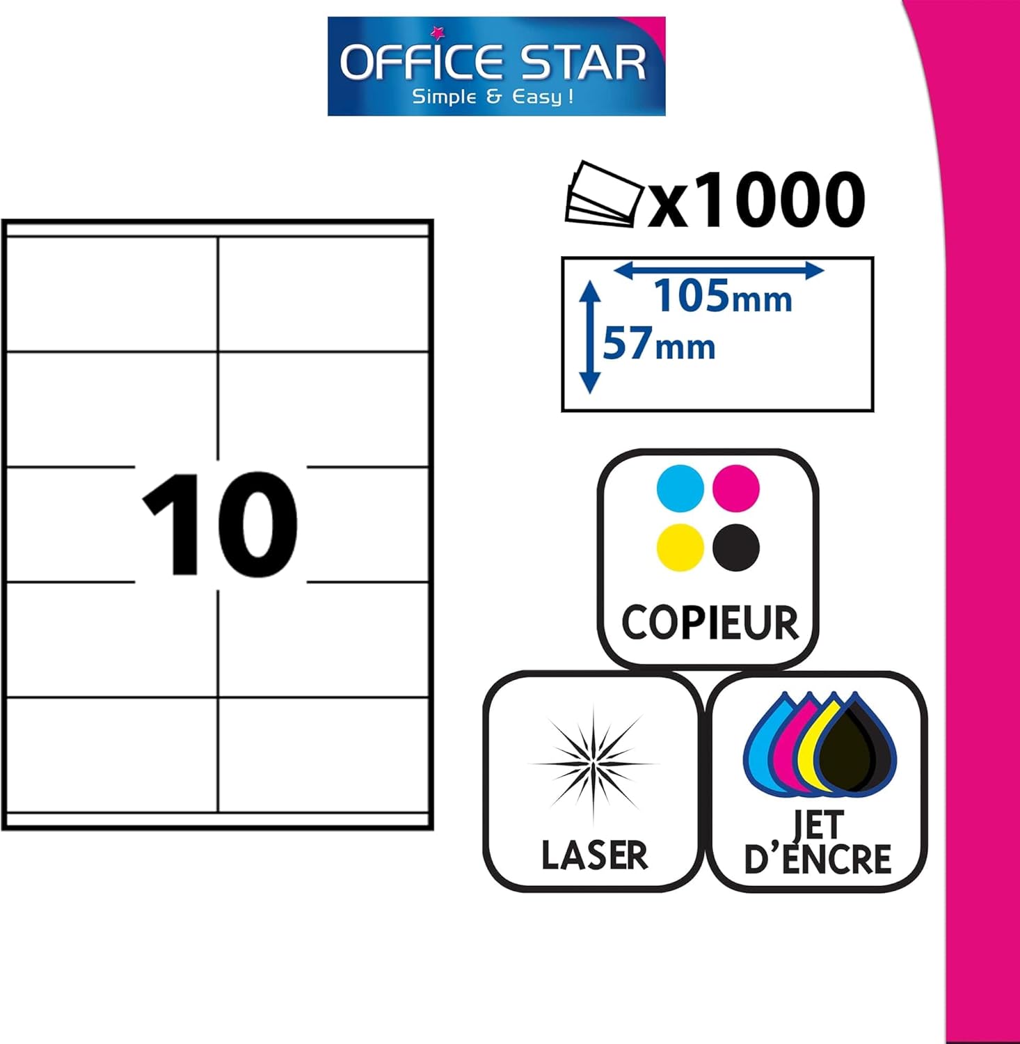 Thumbnail 3 de OFFICE STAR - 1000 Étiquettes Autocollantes Multi-Usages Blanches Personnalisables (105 x 57 mm)
