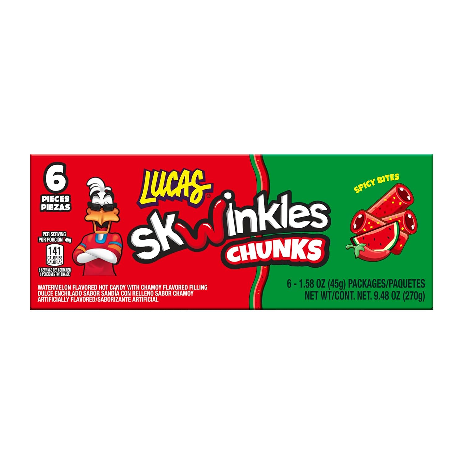 Detalle 2 de Lucas 810008801208 Skwinkles Chunk Candy, Watermelon Flavor, Tamarind Filling