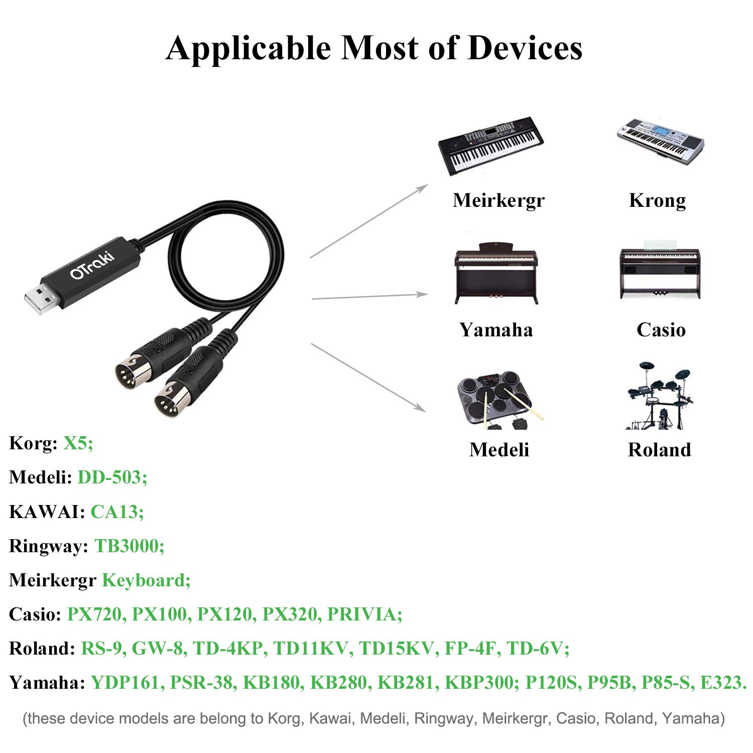 Thumbnail 3 de OTraki Midi to USB Cable (5 PIN, 3m) – USB MIDI Interface for Home Music Studio