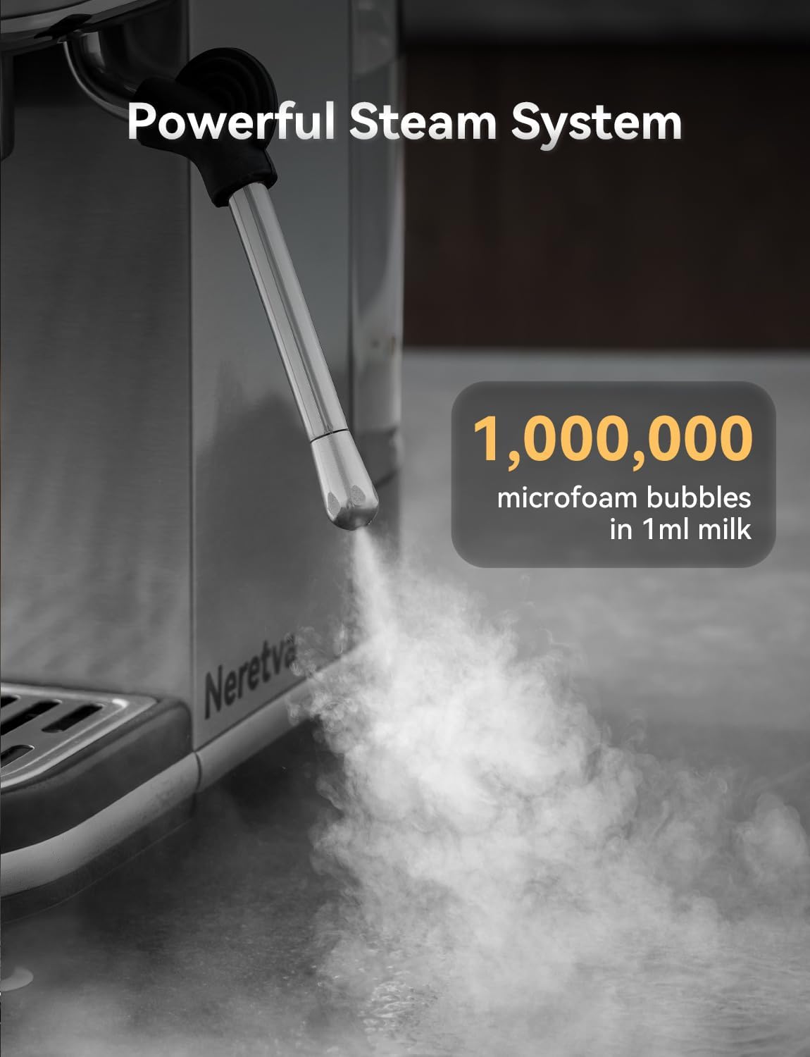 Thumbnail 4 de Neretva Siebträgermaschine mit 20 Bar, Edelstahl & LED-Anzeige – kompakte Espressomaschine mit Milchaufschäumer