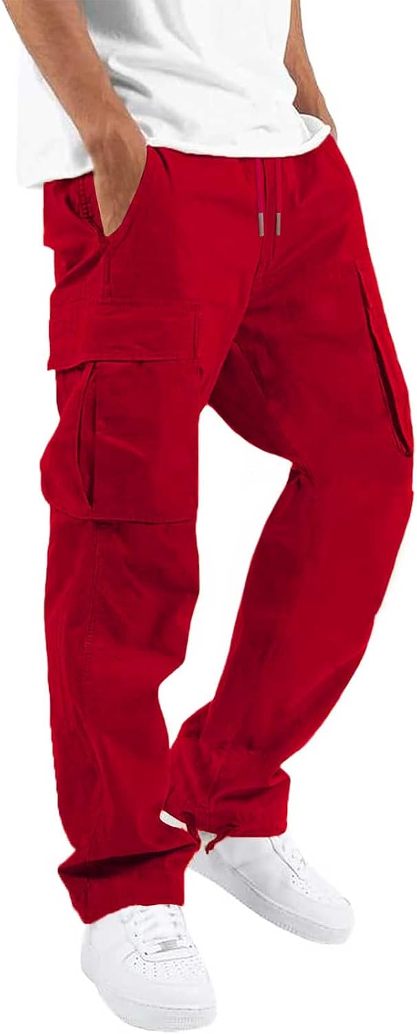 Detalle de ALLABREVE Men's Straight-Leg Casual Joggers with Drawstring, Cotton Stretch
