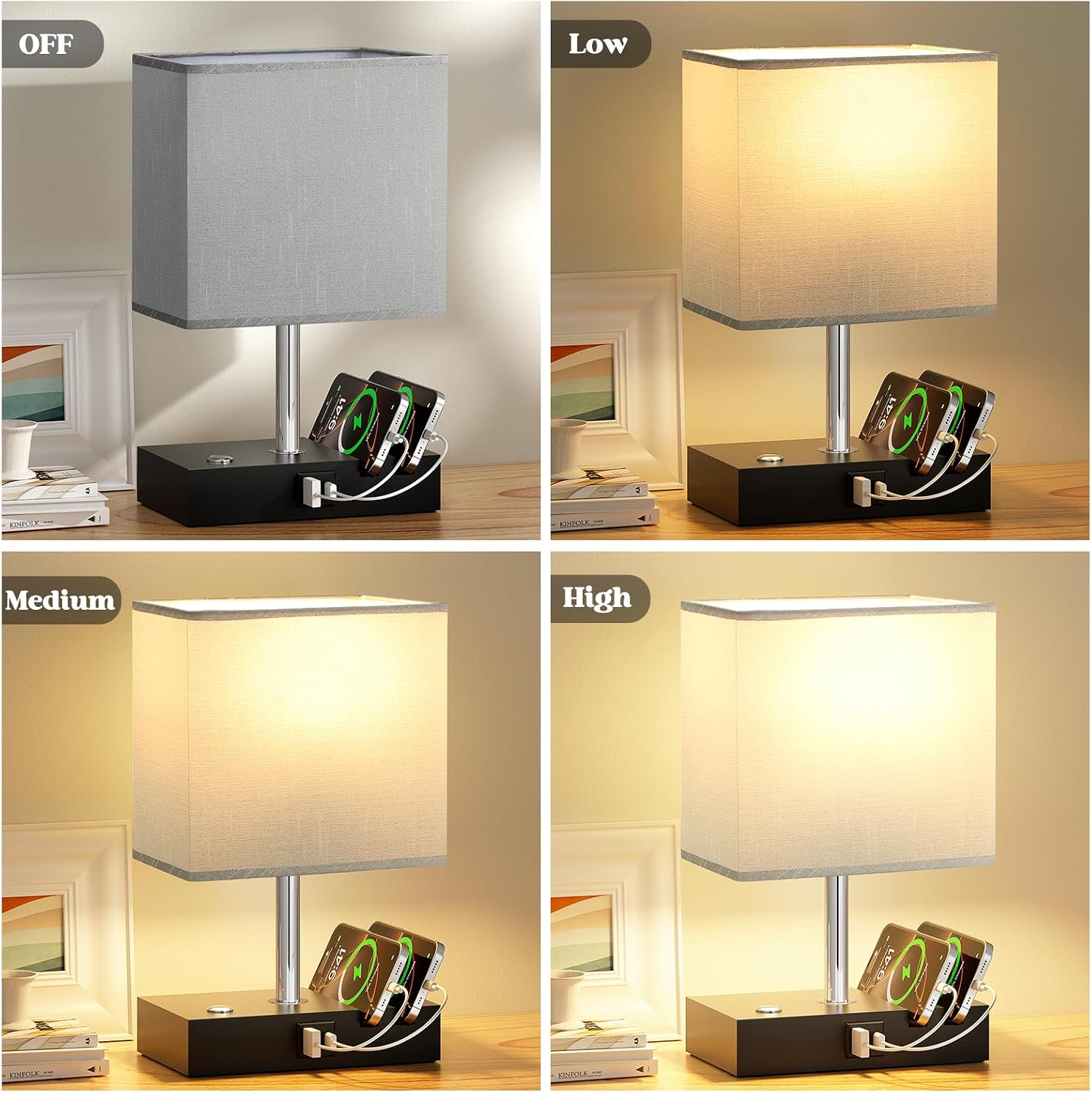 Detalle de PreeOtti Grey Touch Lamp with USB Charging Station – Table Lamp with 2 USB Ports