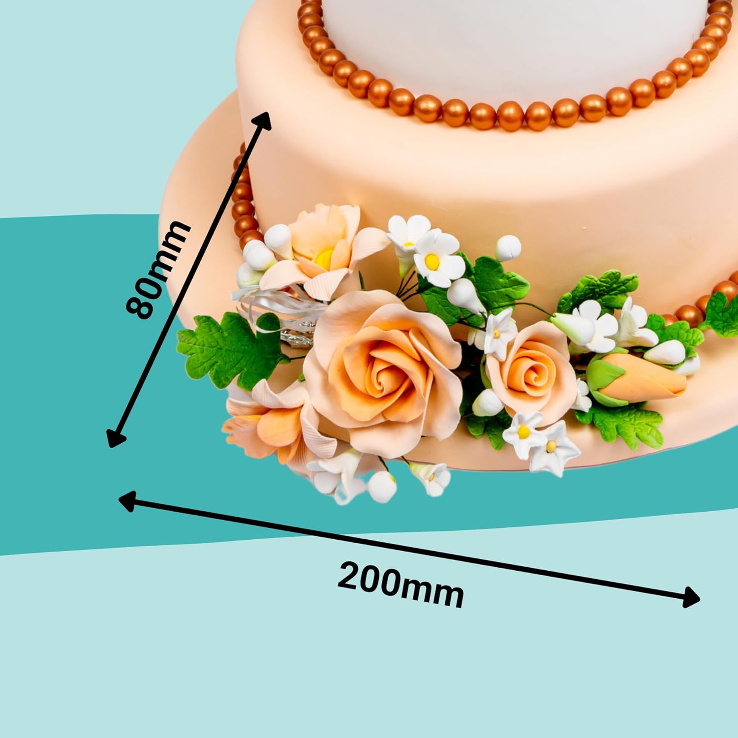 Thumbnail 3 de Cake Company Zuckerblumenbouquet Rose Apricot – Tortendekoration für Hochzeit & Geburtstage (1 Stück, ca. 200×80 mm)