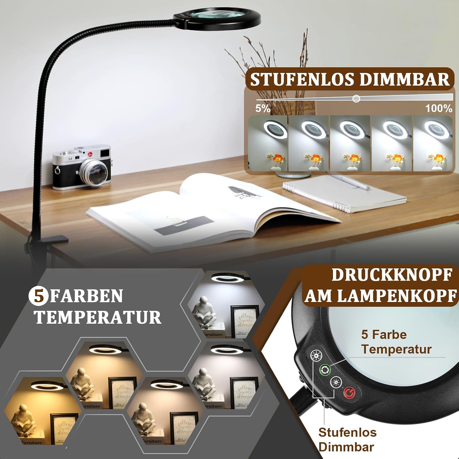 Detalle de Veemagni 10X Lupenlampe mit Licht
