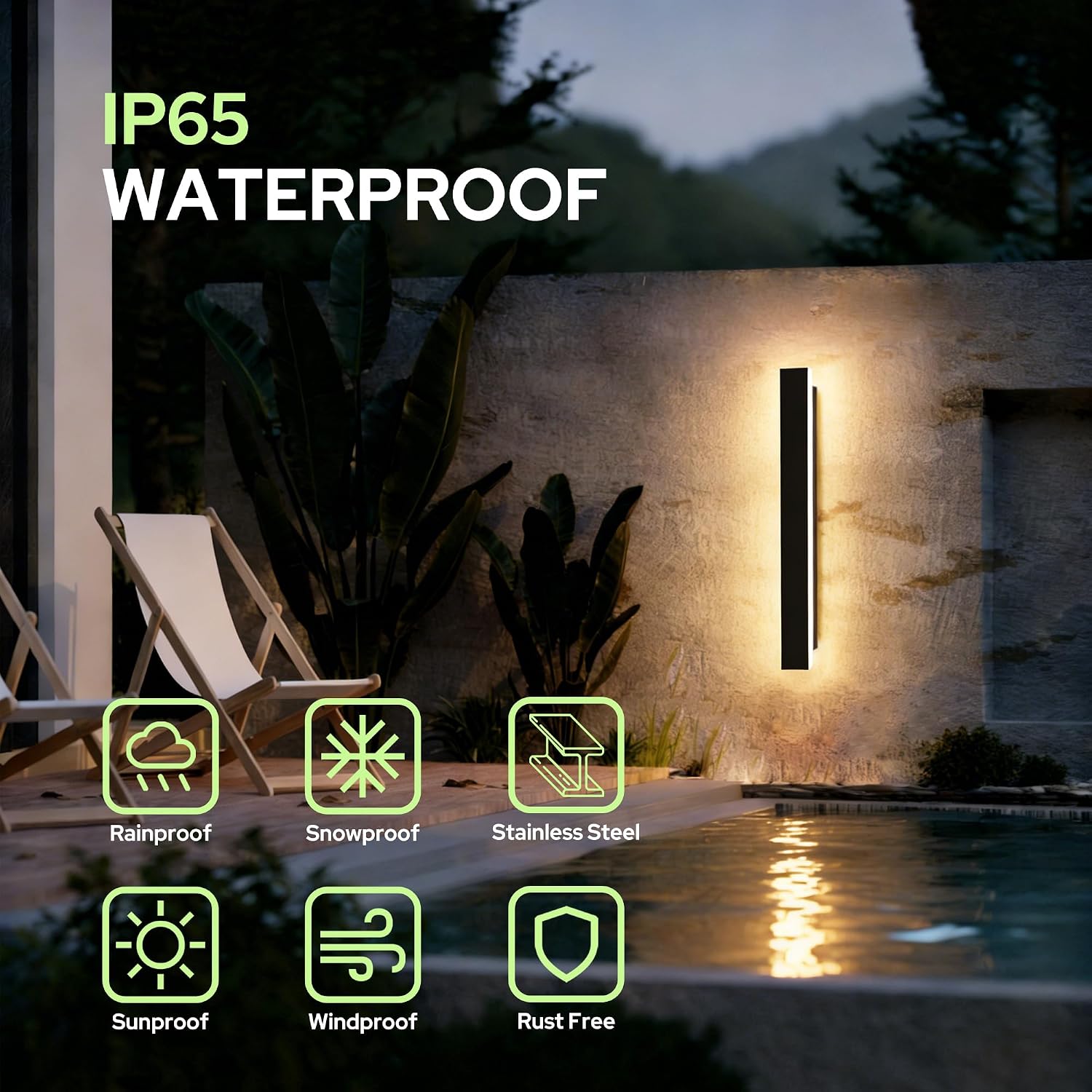 Detalle de auralab 2485-600 60cm Outdoor Wall Light, IP65, 3000K Warm White LED
