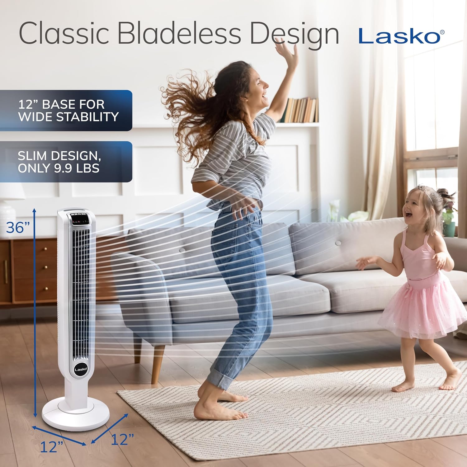 Detalle 2 de Lasko 2510 Oscillating Tower Fan with Remote – Quiet 36" Cooling Ideal for Bedroom, Office, and Home