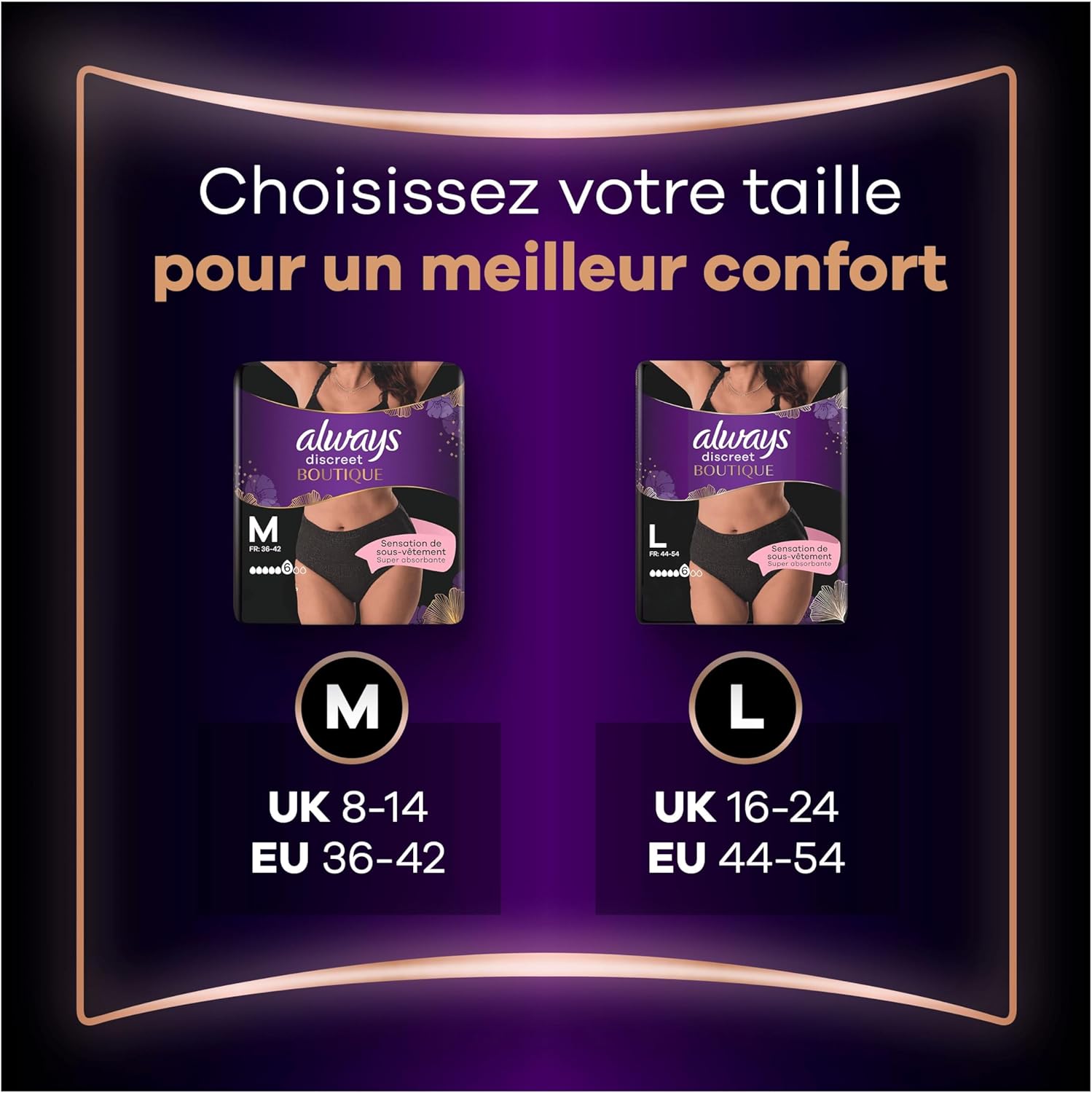 Thumbnail 6 de Culottes Always Discreet Boutique pour fuites urinaires noires (taille haute) – pack de 4