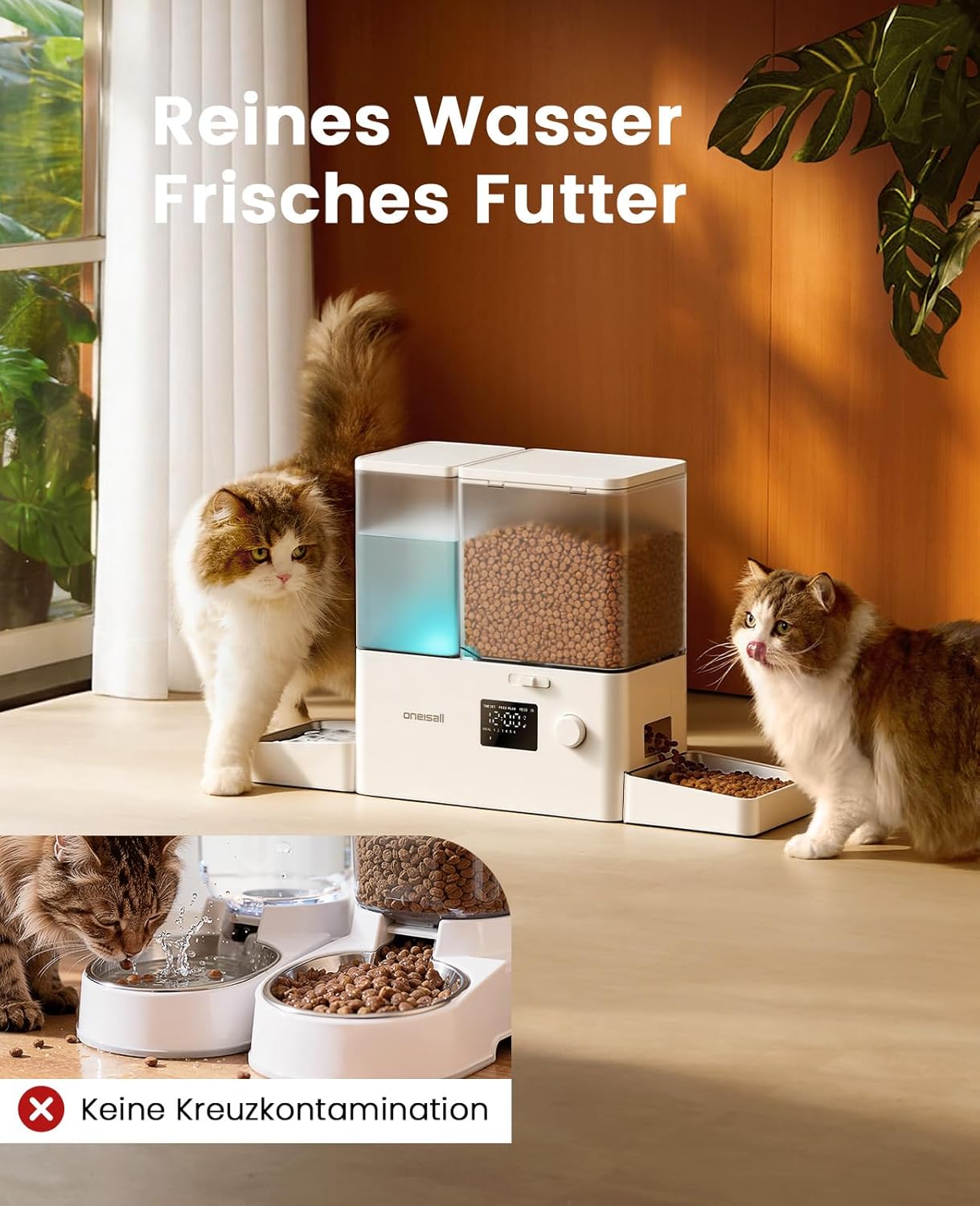 Thumbnail 2 de oneisall 2-in-1 Futterautomat & Trinkbrunnen für Katzen – 8,5 l (5 l Futter + 3,5 l Brunnen), bis 1–36 Portionen