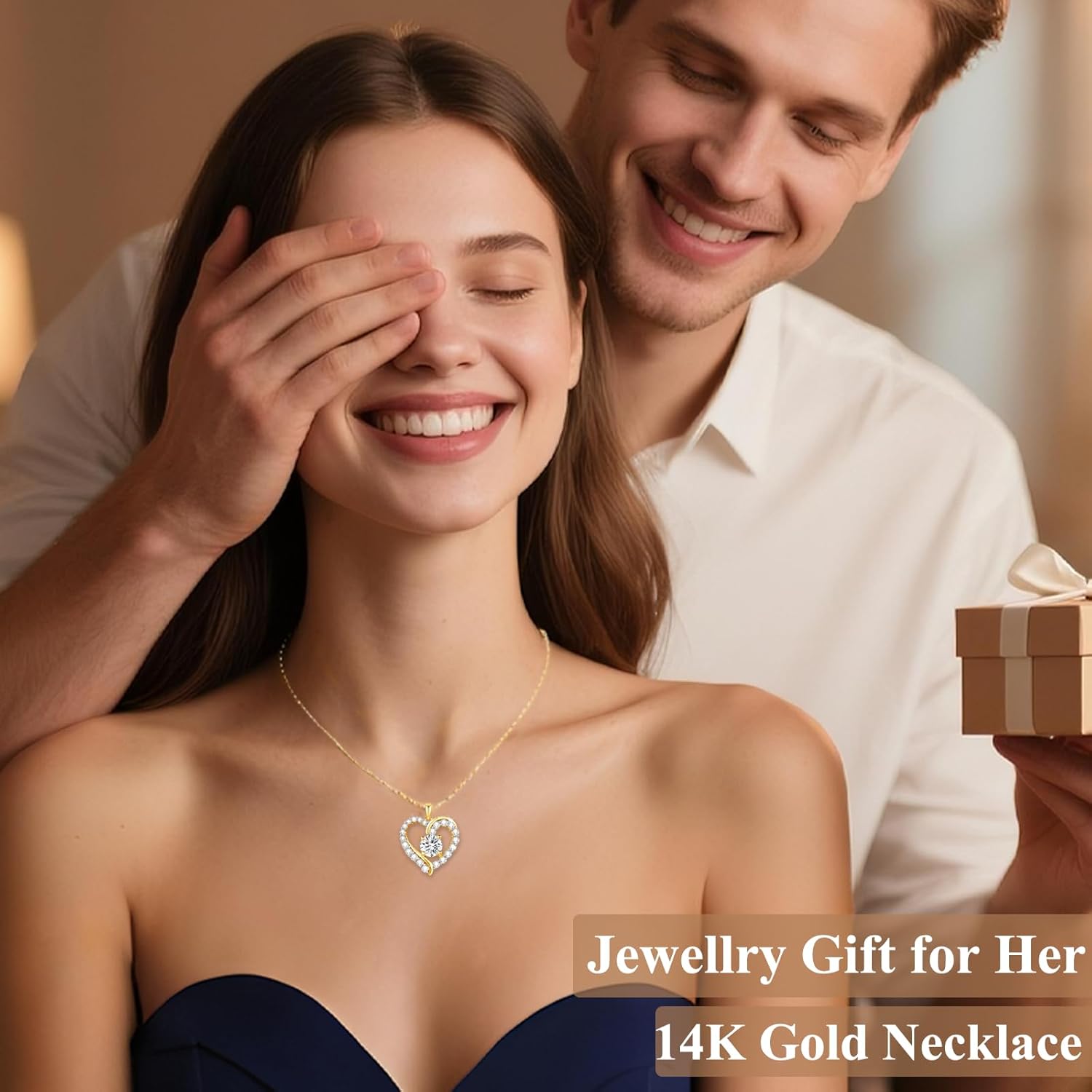 Thumbnail 4 de LAVUMO Damen-Halskette 14K Gold Herz mit Geburtsstein | 925er Silber, Doppelherz-Design