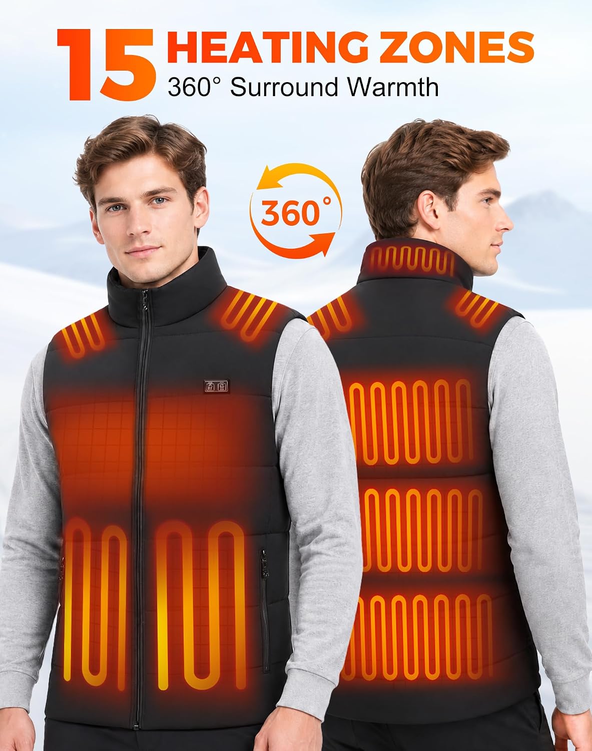 Detalle 2 de CKARTIC Men's Heated Vest with 15 Heating Zones and 10,000mAh Battery