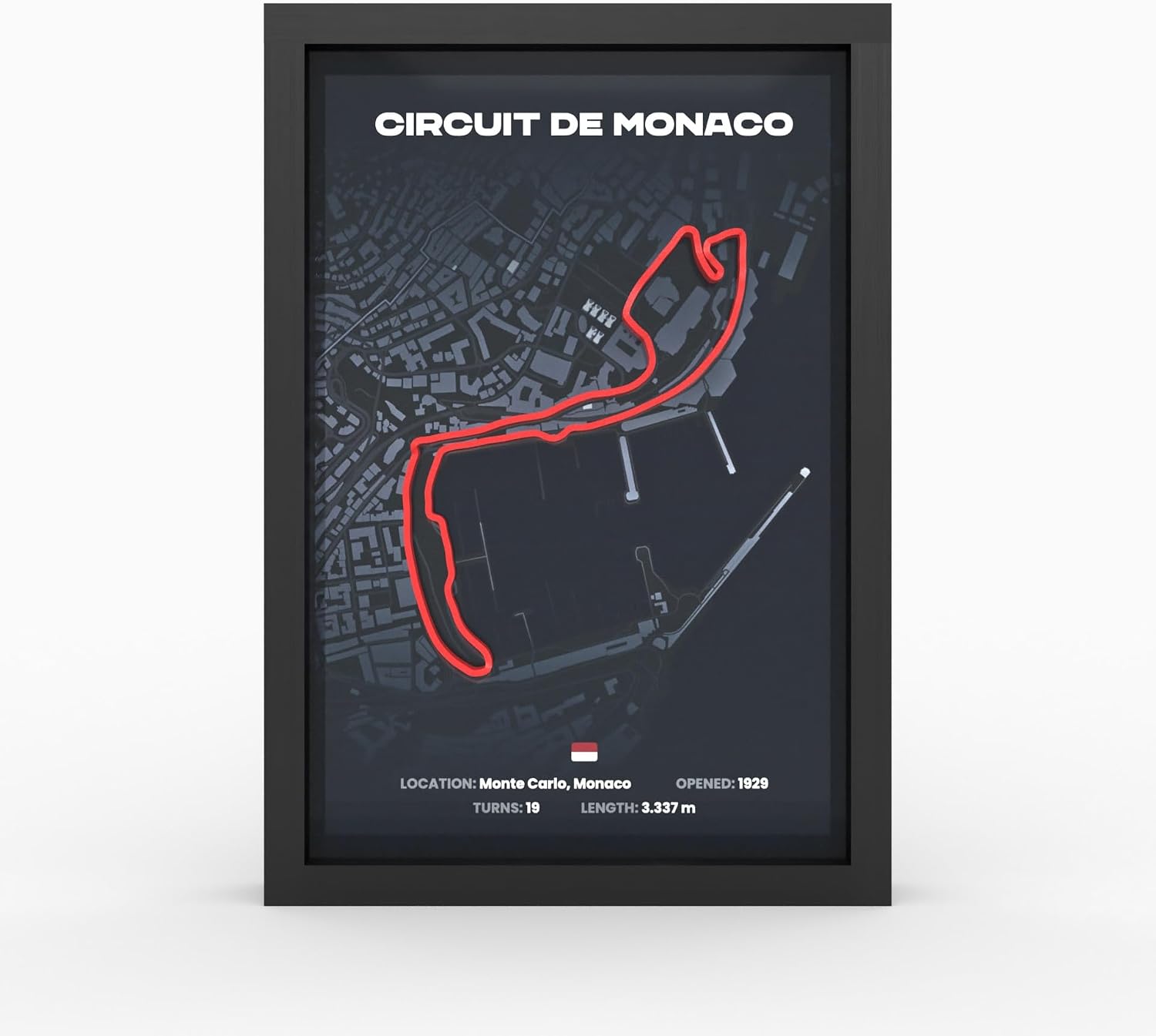 Detalle 2 de Monaco 3D Motorsport A4 Poster im Holzrahmen – 3D-Rennstrecken-Deko mit Glasfront