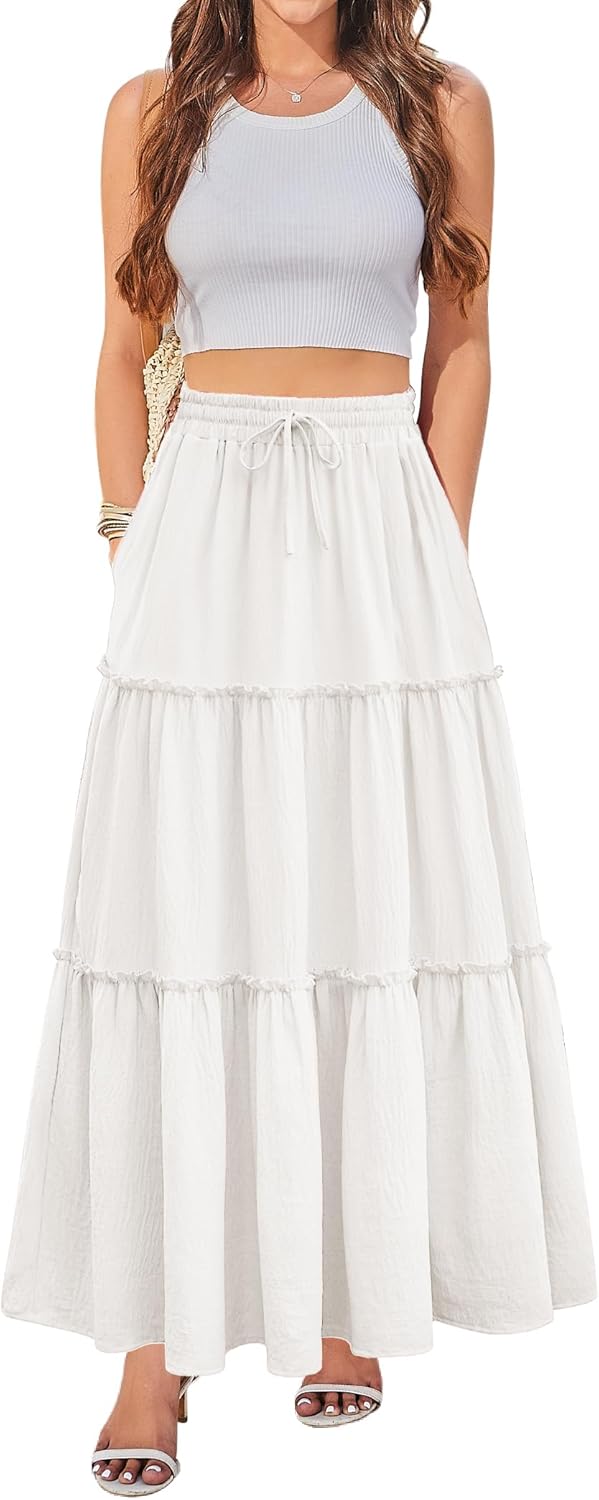 Thumbnail 6 de Arolina Women's Summer Maxi Skirt with Pockets, High-Waist Pleated Ruffle Tiered Flowy Boho Style