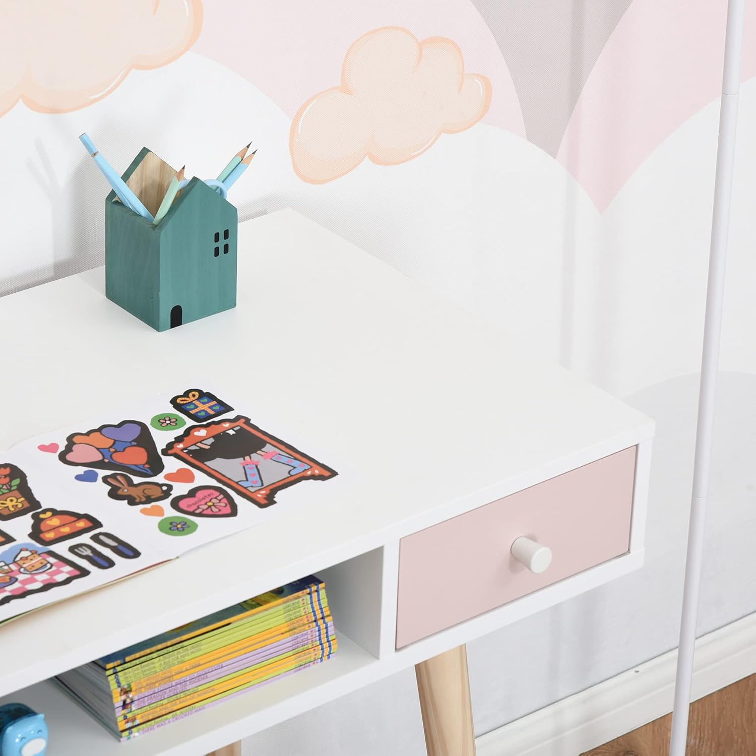 Thumbnail 6 de HOMCOM Bureau Enfant Style scandinave avec tiroir et compartiment de rangement – 100L x 48l x 76,5H cm