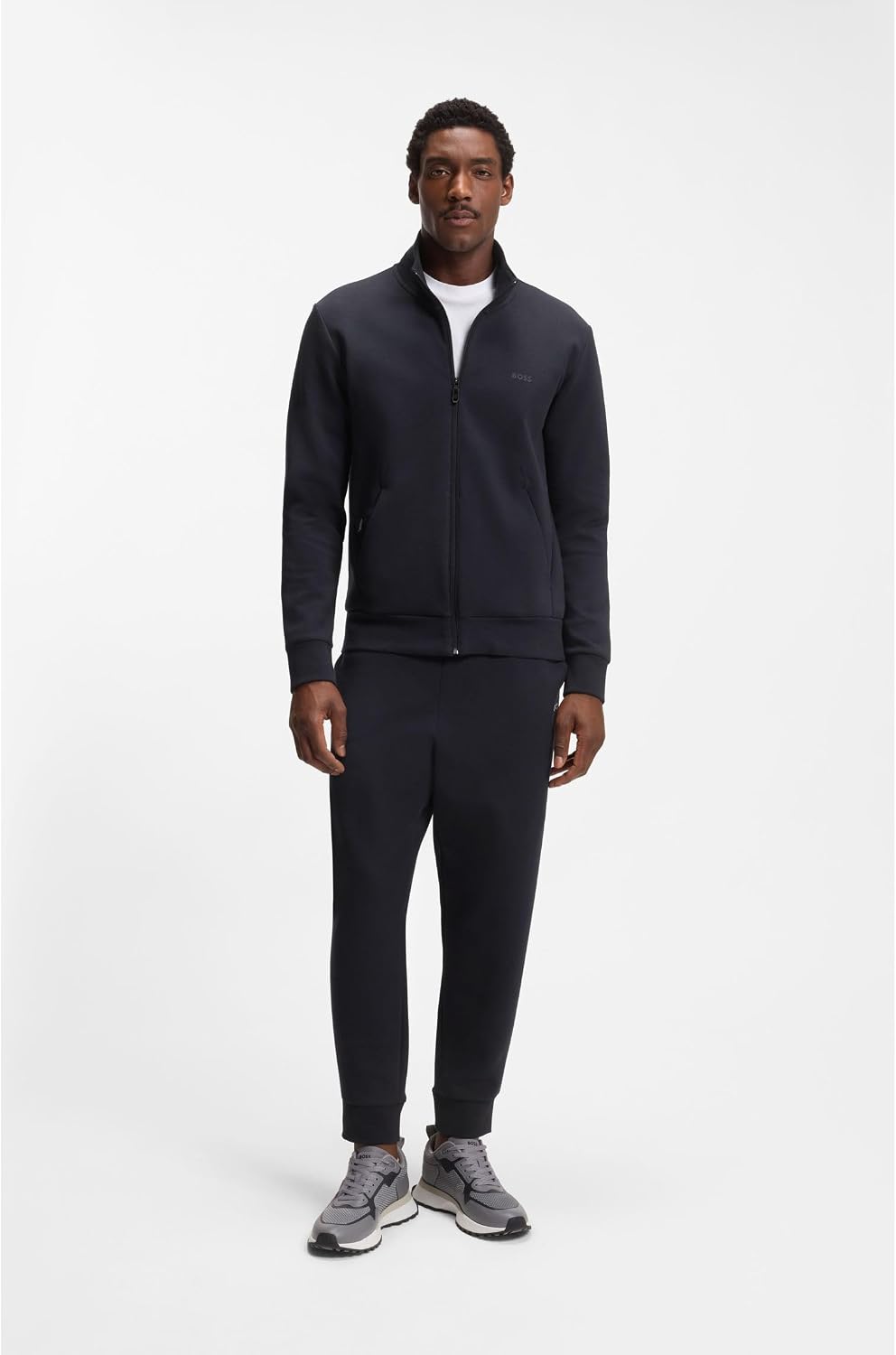 Detalle de BOSS Logo-print Zip-up Sweatshirt in Stretch Cotton