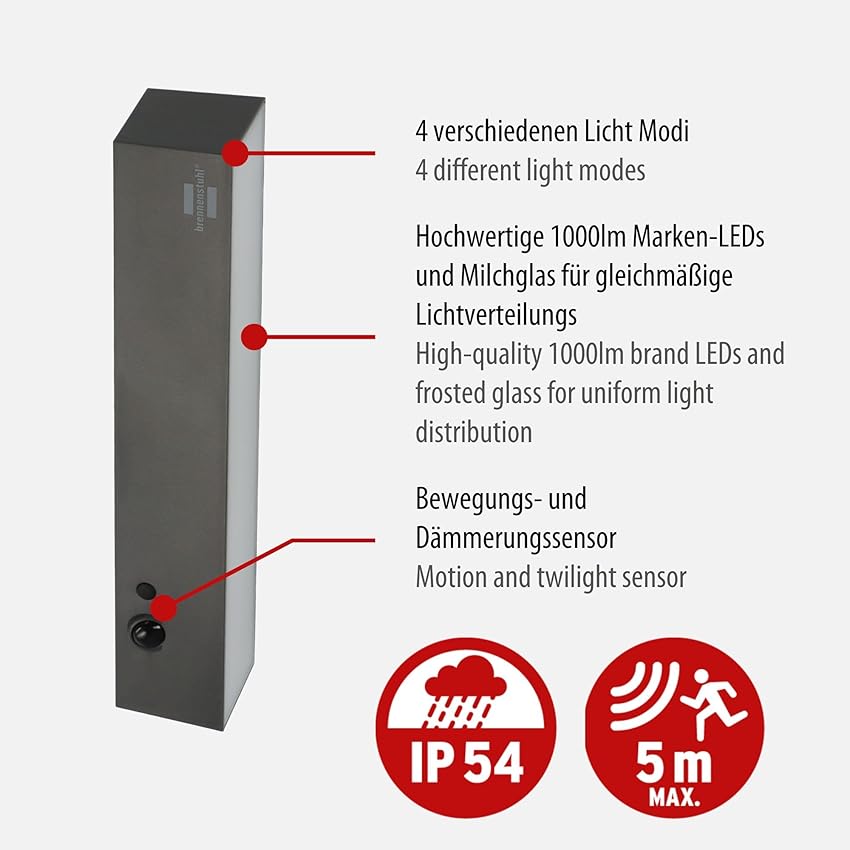 Detalle 2 de Brennenstuhl Foco Solar LED SOL 1000 Cubus 🌞 Sensor Movimiento, IP54