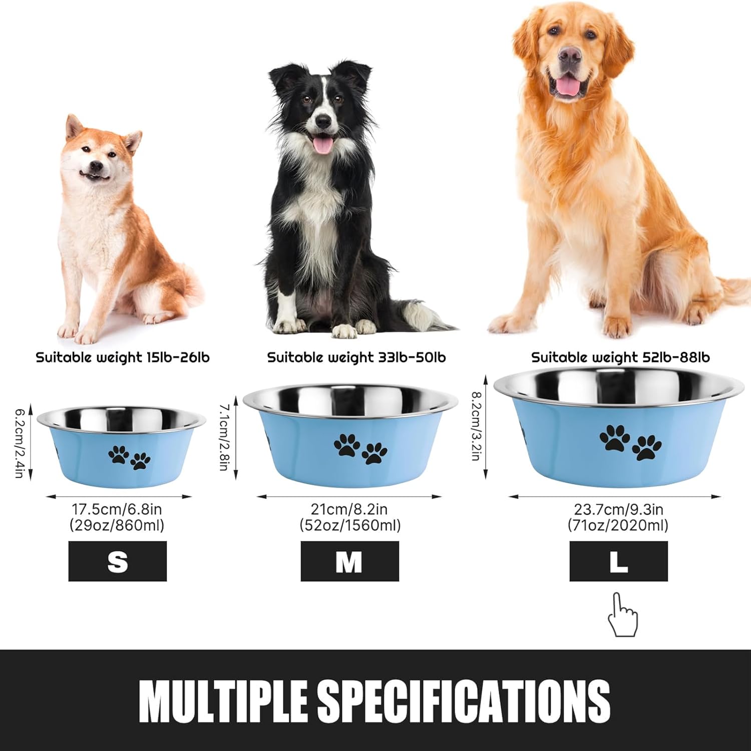 Thumbnail 2 de SUOXU Stainless Steel Dog Bowls with Nonslip Rubber Bottom (Blue, L-2020 ml)