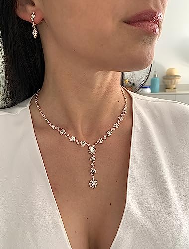 Thumbnail 6 de ONDEGO 3er Set Silber Strass Schmuck – Halskette, Ohrringe & Armband für Hochzeit, Kommunion und Ball